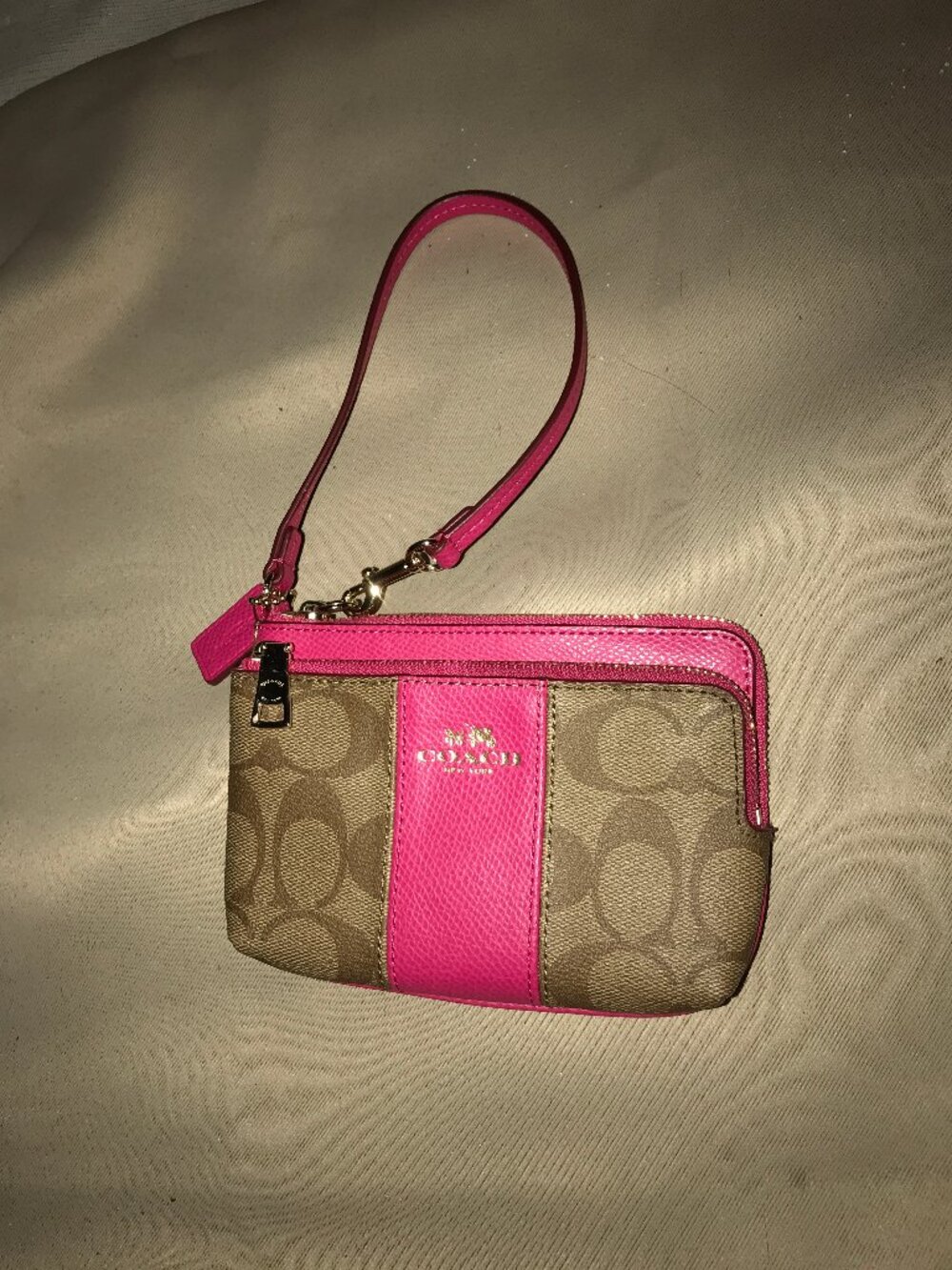 Hot Pink Coach Double Zip Wallet Wristlet F52853